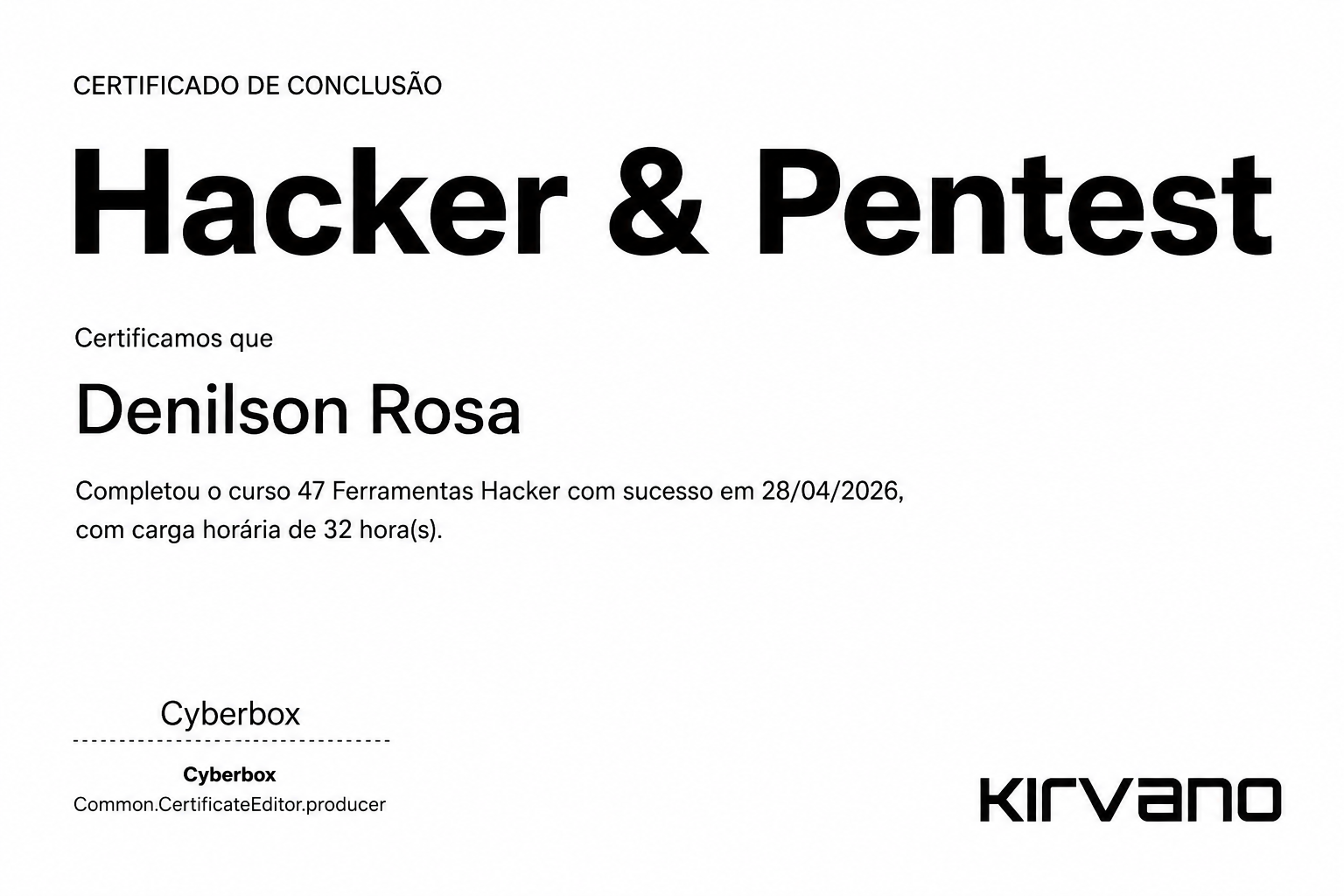 Certificado de formação em Hacker e Pentest