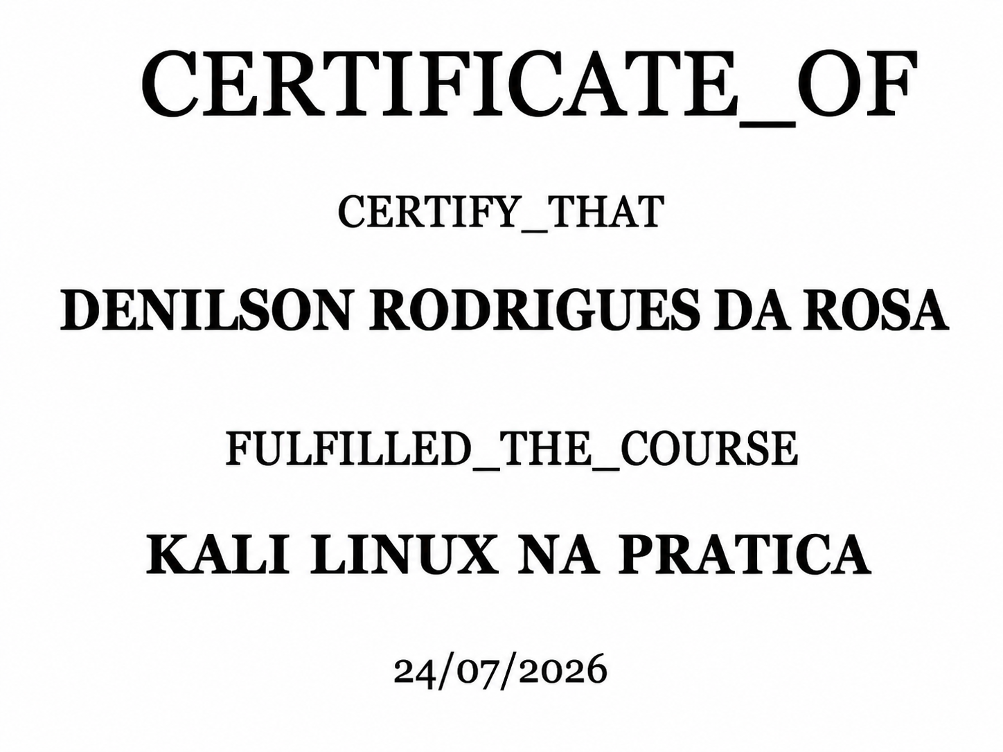 Certificado de formação em Kali Linux