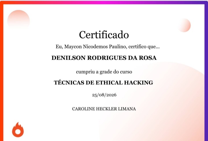 Certificado de formação em Ethical Hacking